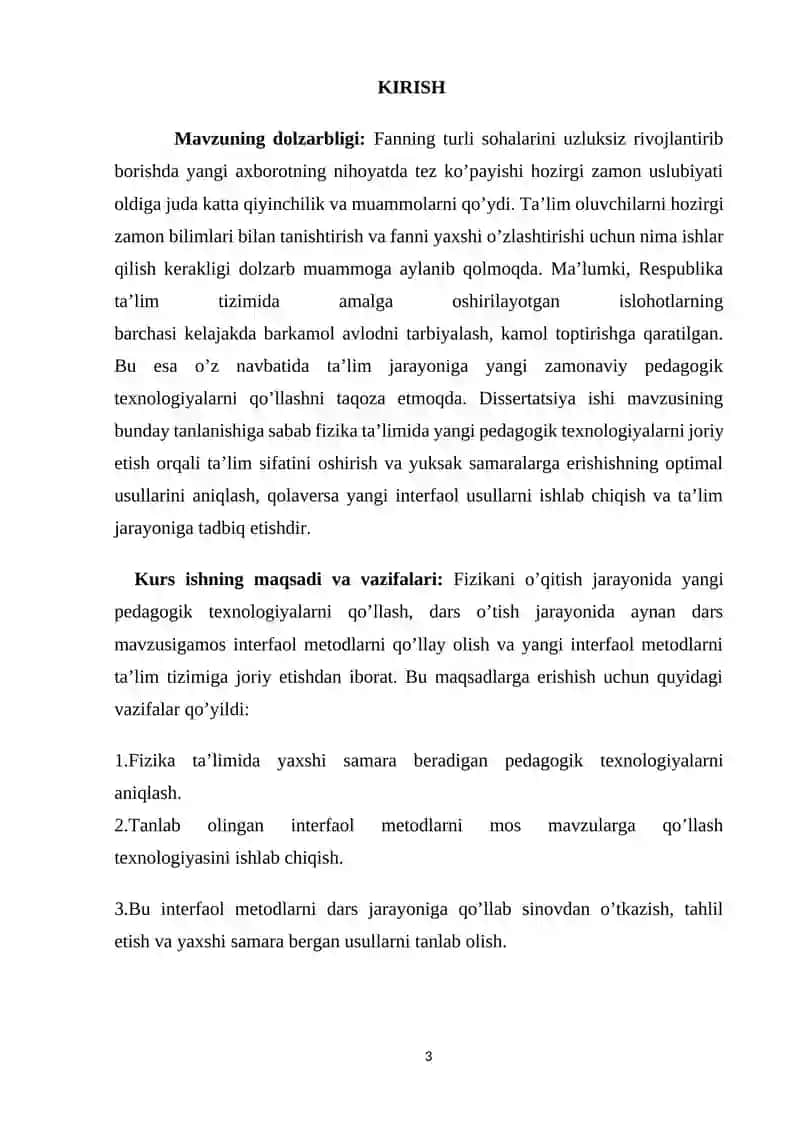 Fizika o’qitish metodikasi fanidan tayyorlagan KURS ISHI 3