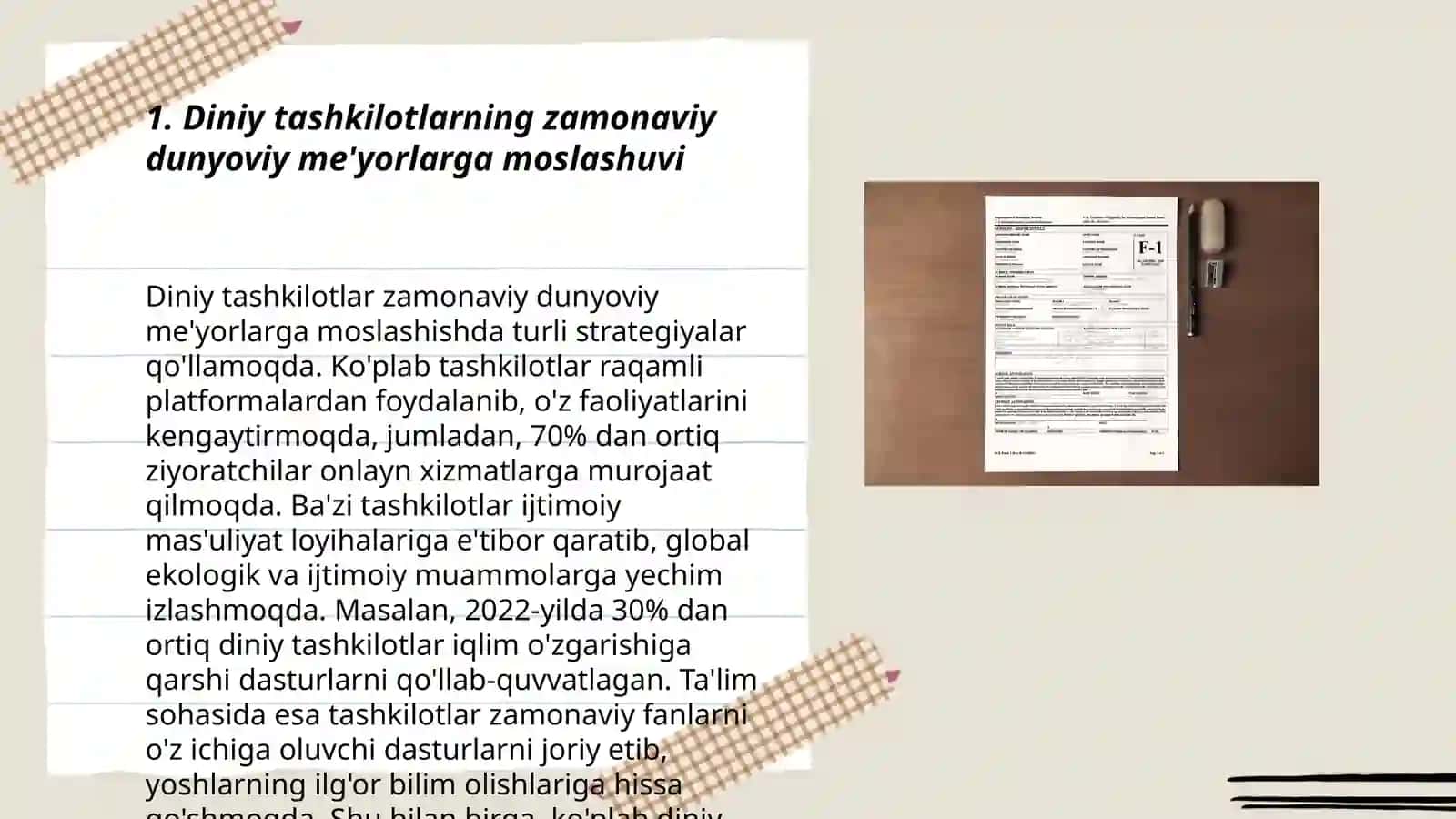 Diniy tashkilotlarning zamonaviy dunyoviy me'yorlarga moslashuvi 3