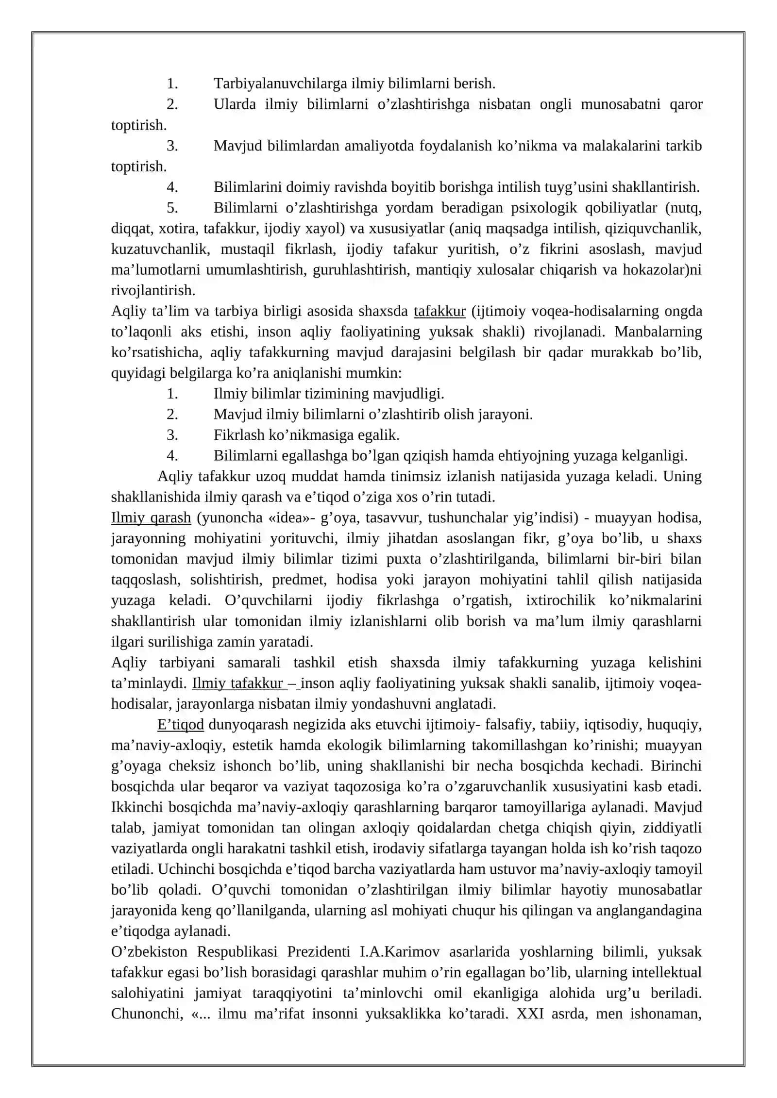 Ilmiy dunyoqarashni shakllantirish. O’quvchilarni aqliy, iqtisodiy va ekologik tarbiyalash 3