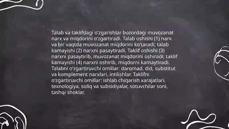 Bozor muvozanatining oʻzgarishi va unga tasir qiluvchi omillar 3