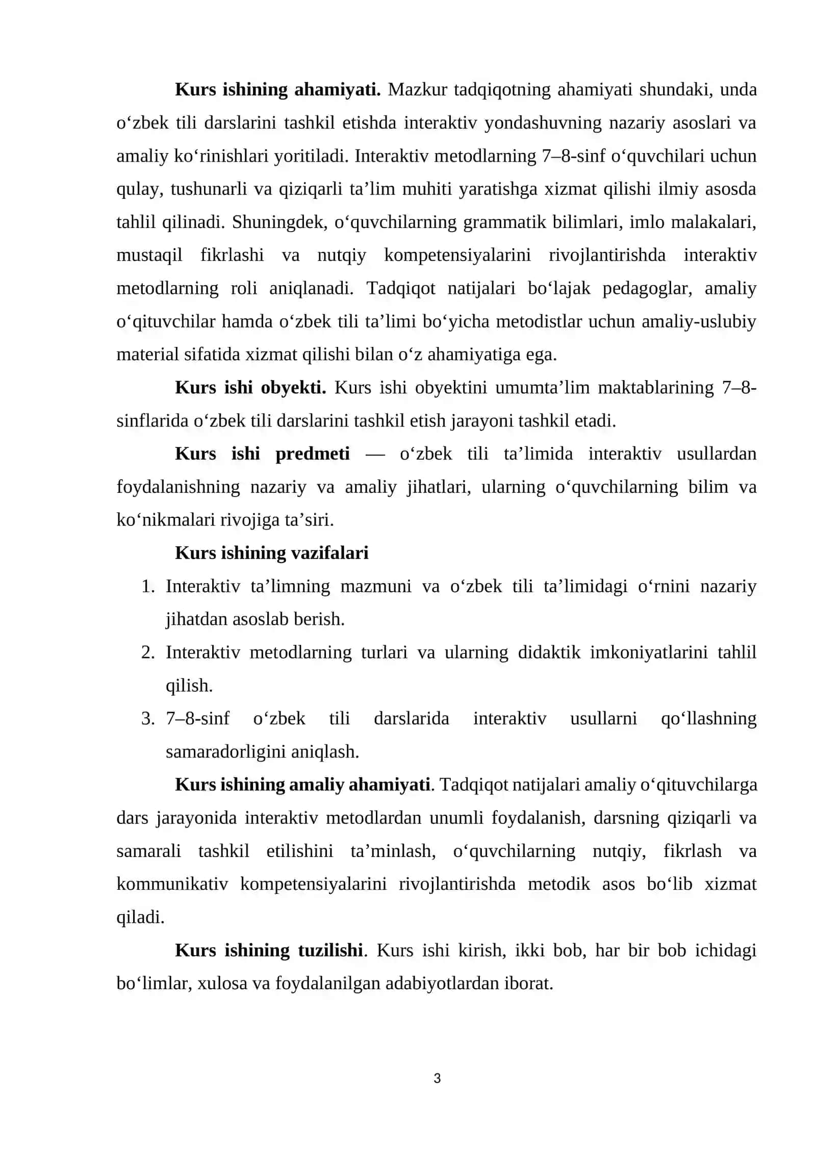 “Umumta’lim  maktablarining 7 - 8– sinflarida o‘zbek tili darslarida interaktiv usullarni qo‘llash ” 3