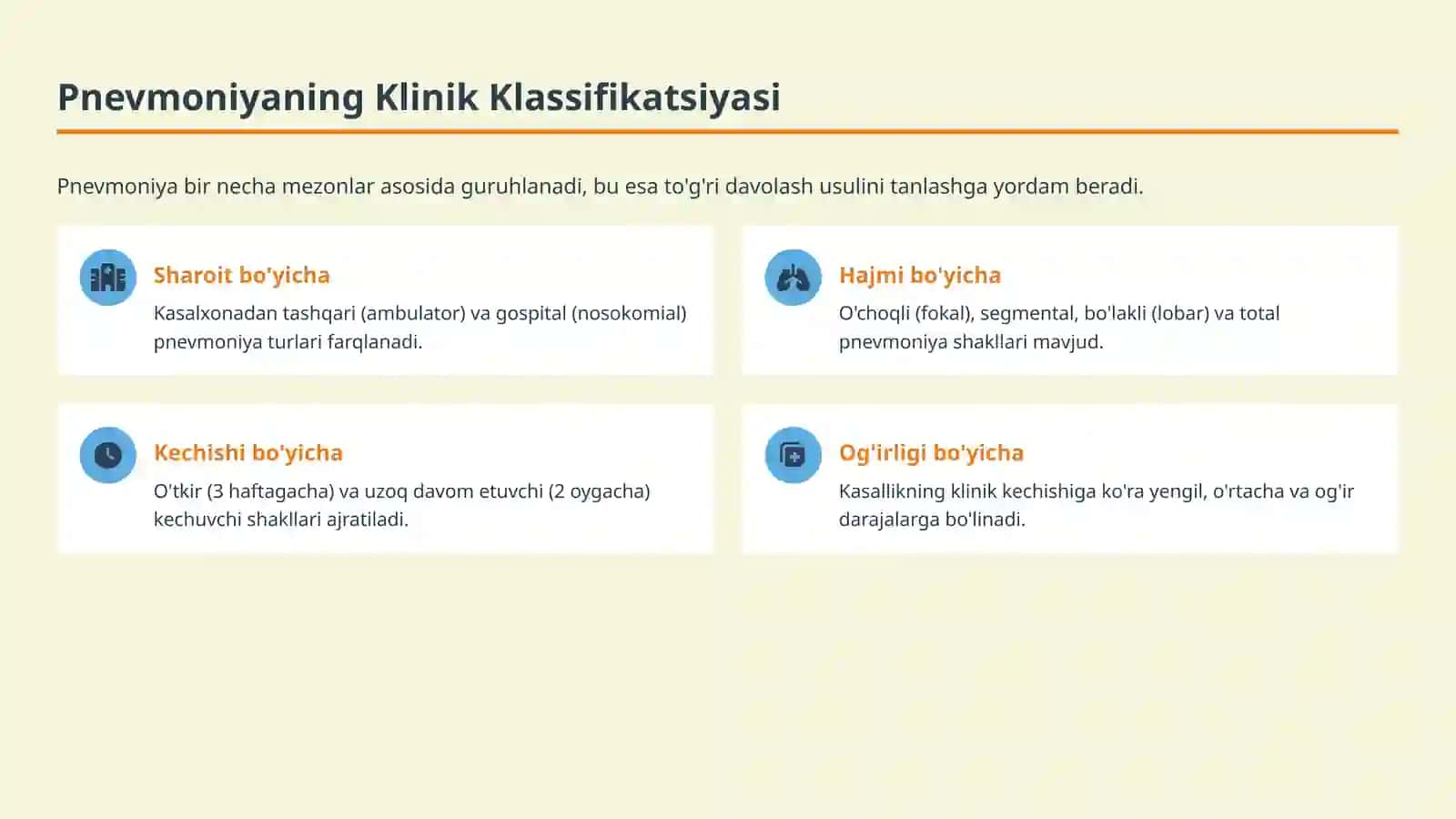 Pnevmoniya, o‘pka tuberkulezi va o‘pka raki etialogiyasi va klassifikatsiyasi. 3