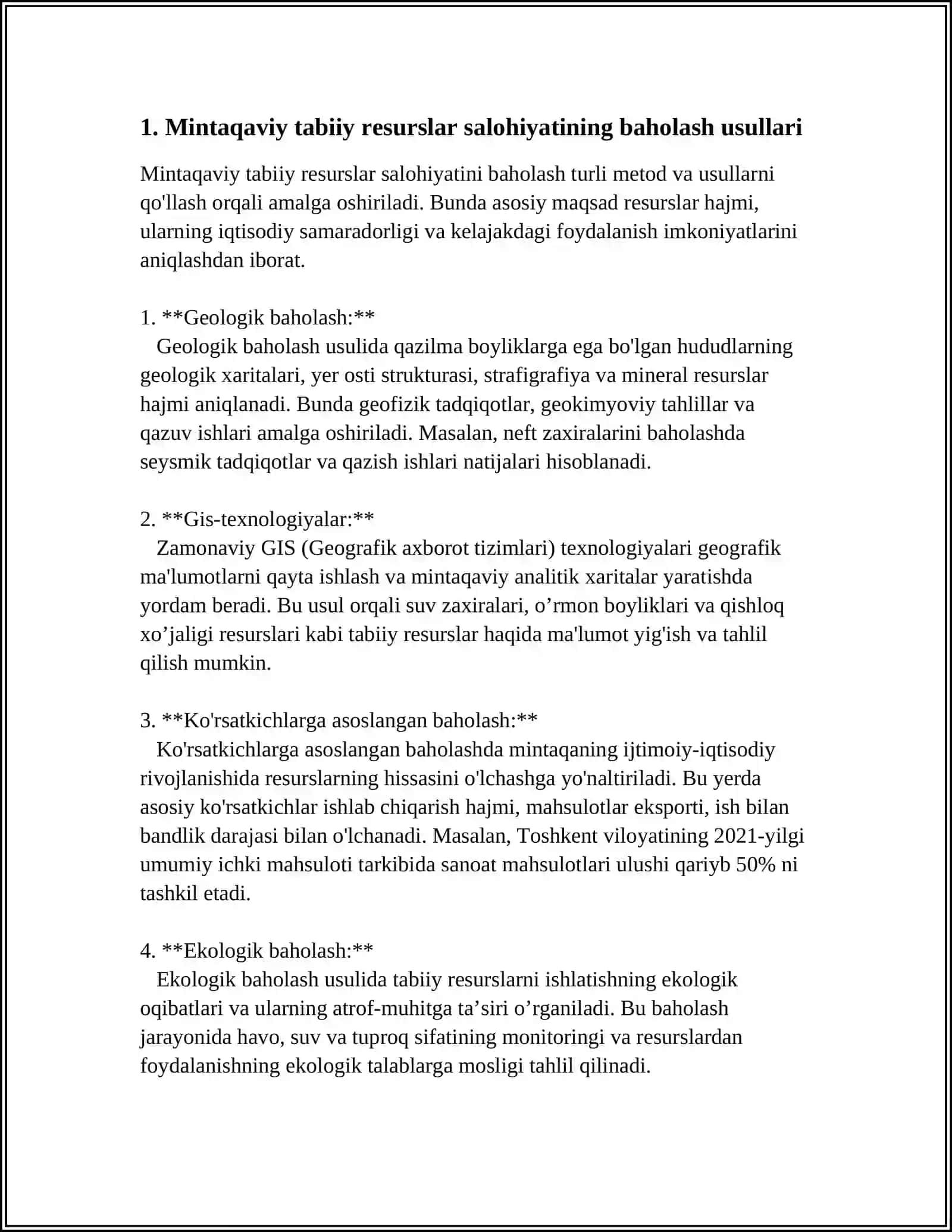 MINTAQALAR TABIIY RESURS SALOHIYATI VA ULARNING HUDUDIY TARAQQIYOTDA TUTGAN OʻRNI 3