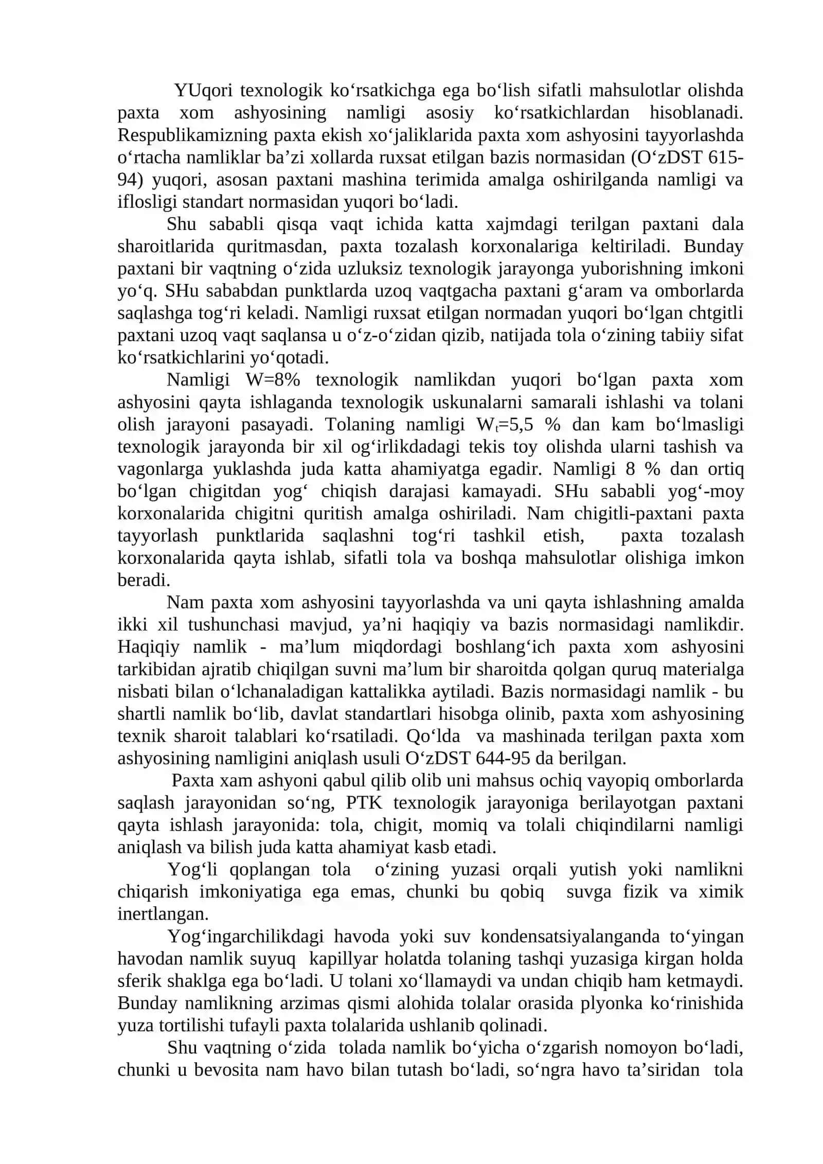 Paxta va uni komponentlari o‘rtasida namlikni taqsimlanishini aniqlash 3