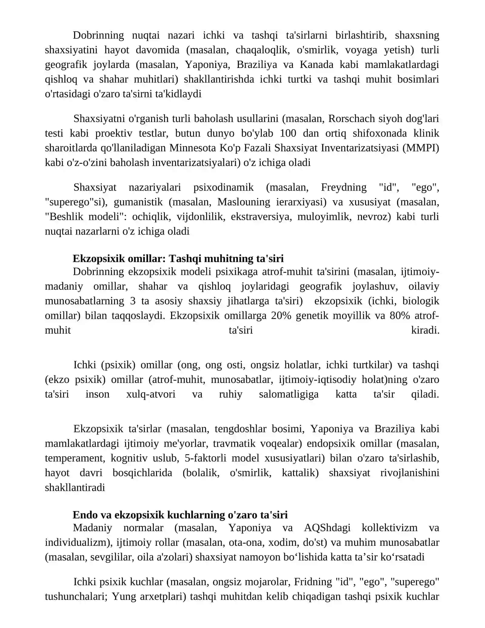 Shaxs nazariyalari. Endopsixika, egzopsixika. Dobrinning psixika haqidagi qarashlari 3