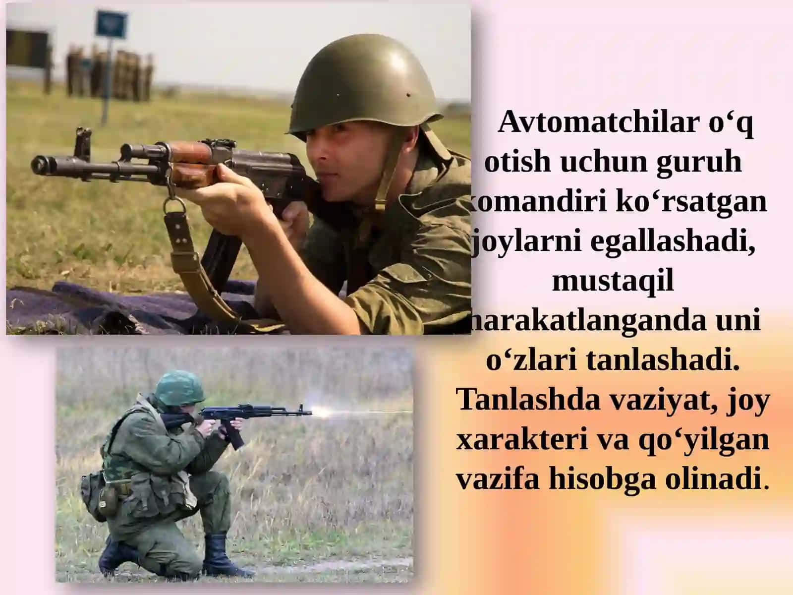 O‘q uzish — jangda dushmanni yo‘q qilishning asosiy vositasi. O‘t ochish turlari 3