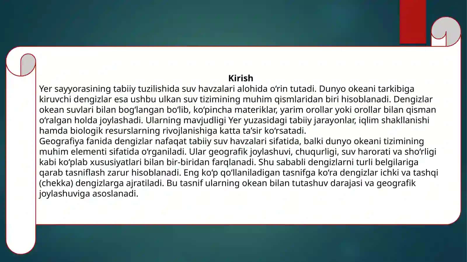 Dengizlar. Uning turlari. Ichki va tashqi dengizlar. Dengizlarni turlari bo'yicha kontur kartada tasvirlash. 3