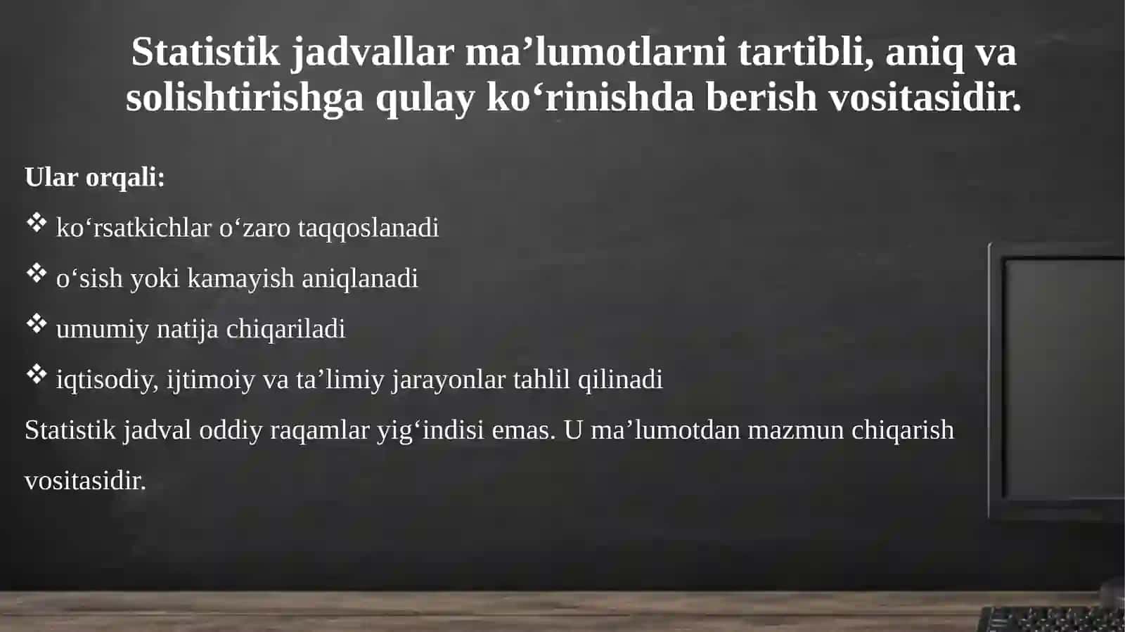 Statistik jadvallar yordamida ma’lumotlarni tahlil qilish. 3