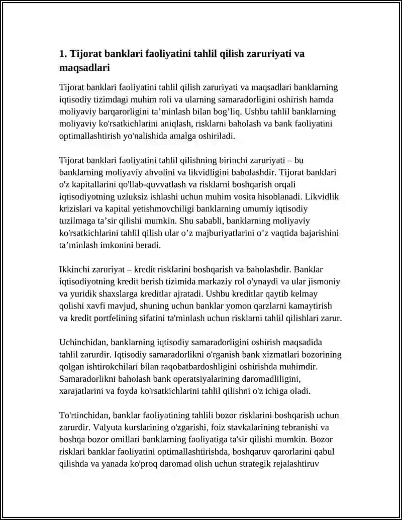 TIJIORAT BANKLARI FAOLIYATINI TAHLILI GILISH ZARURIYATI, PREDMETI VA METODLARI 3