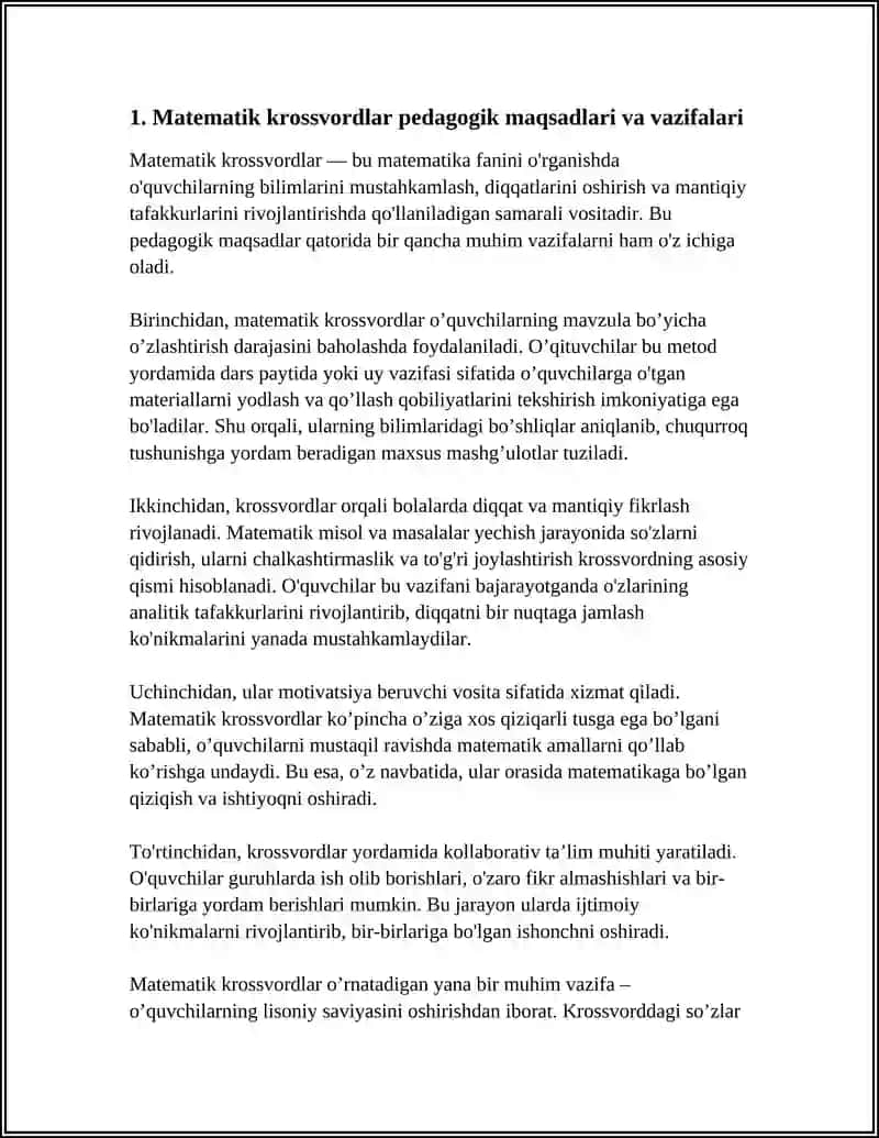 MATEMATIK KROSSVORDLARNI YARATISH VA YECHISH METODIKASI 3