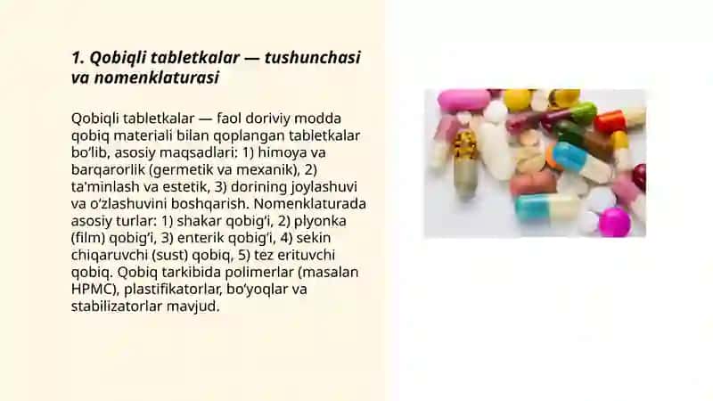 Qobiqli tabletkalar nomenklaturasi va qobiq tarkiblari 3