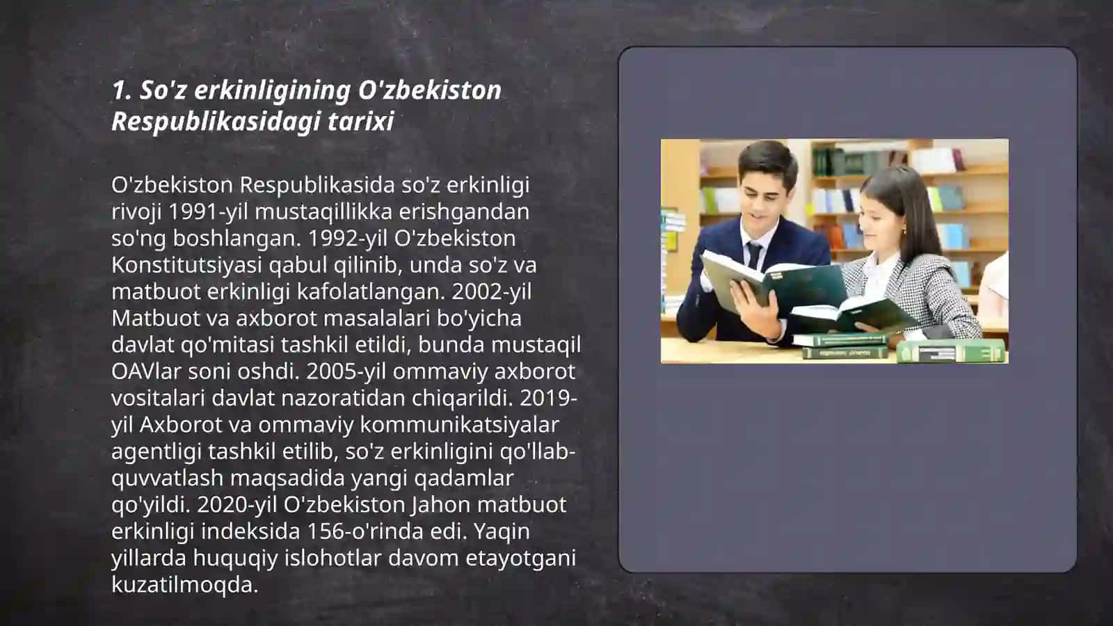 O'zbekiston Respublikasi so'z erkinligini taminlash:ommaviy axborot vositalari va matbuot 3