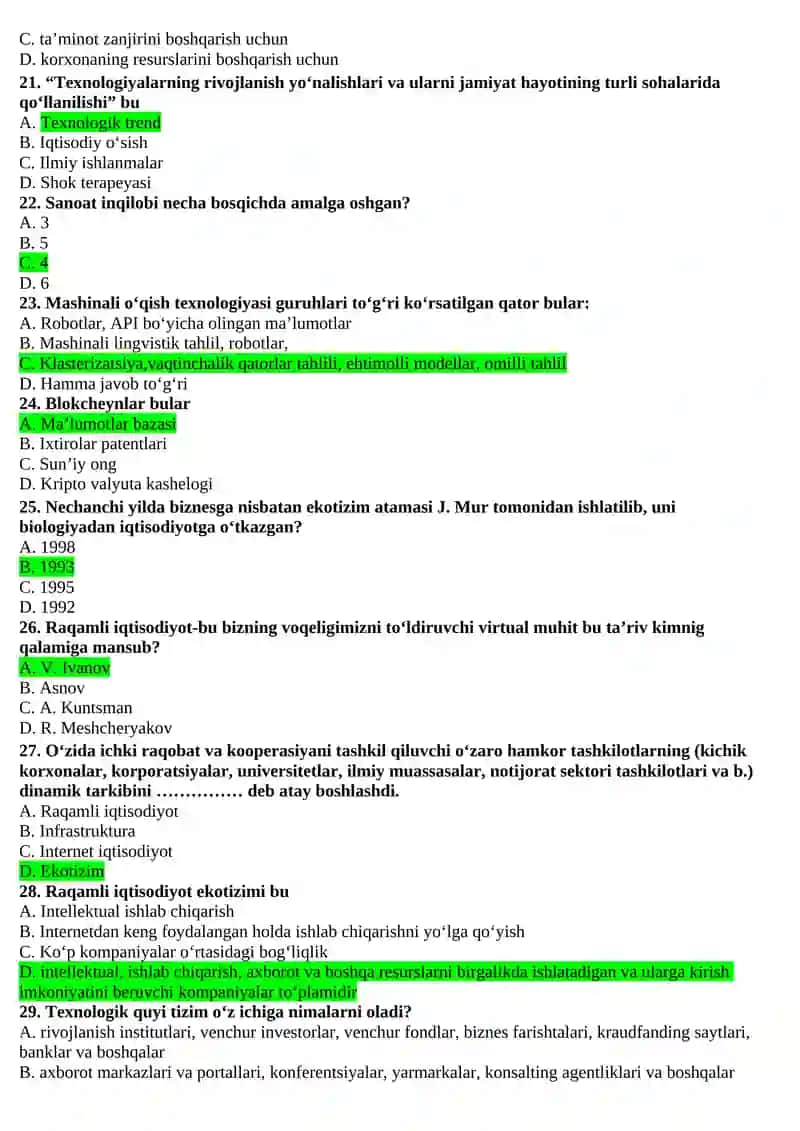 Raqamli iqtisodiyot fanidan test 3