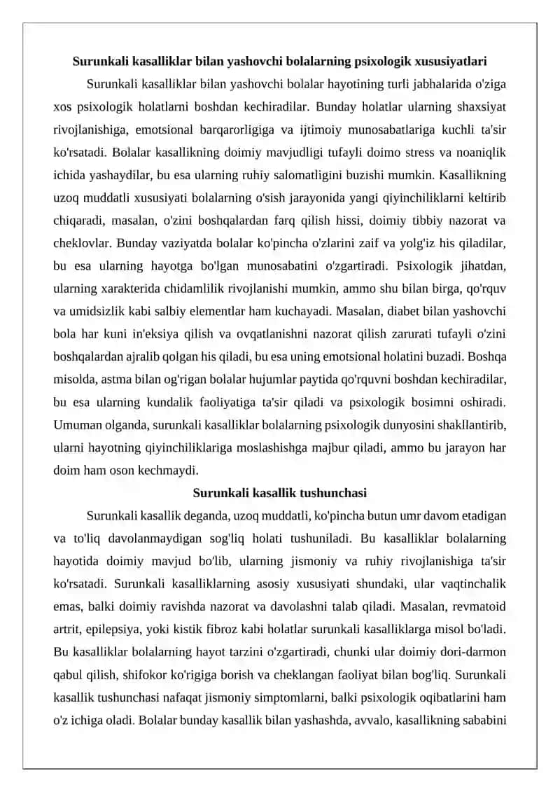 Surunkali kasalliklar bilan yashovchi bolalar ta’limidagi psixologik muammolar 3