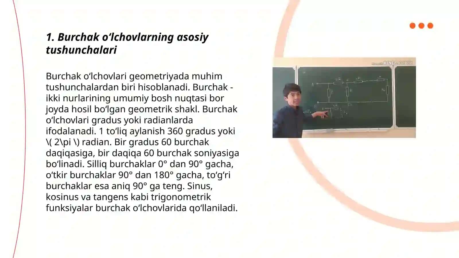 Burchak õlchovlari turlarini õrganish va har bir õlchov turining qõllanishi 3