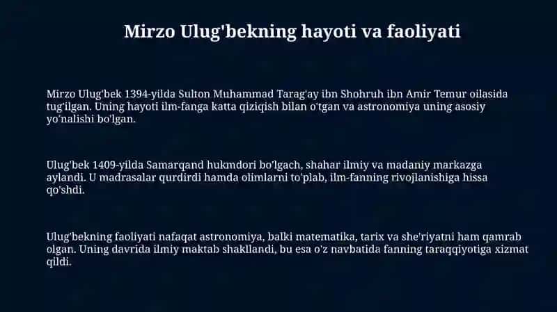 Mirzo Ulug'bek: Hayoti va Ilmiy Faoliyati 3