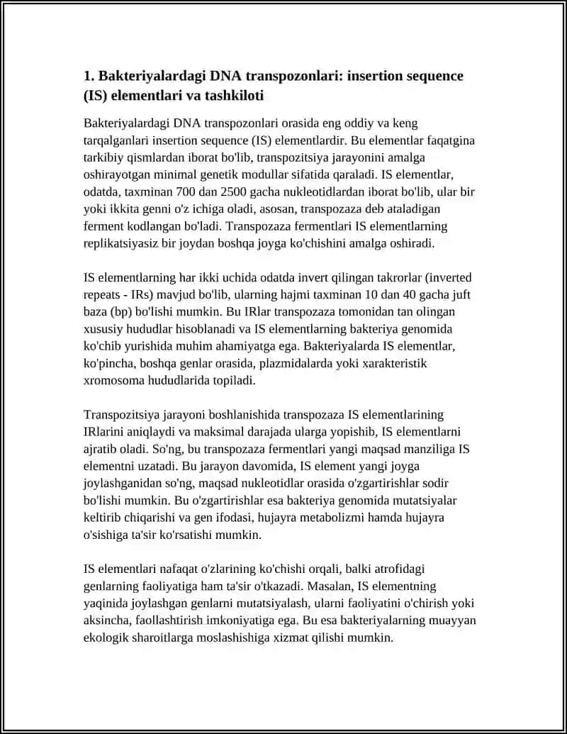 BAKTERIYALAR VA EUKARIOTLARDAGI TRANSPOZISIYA MEXANIZMLARI 3
