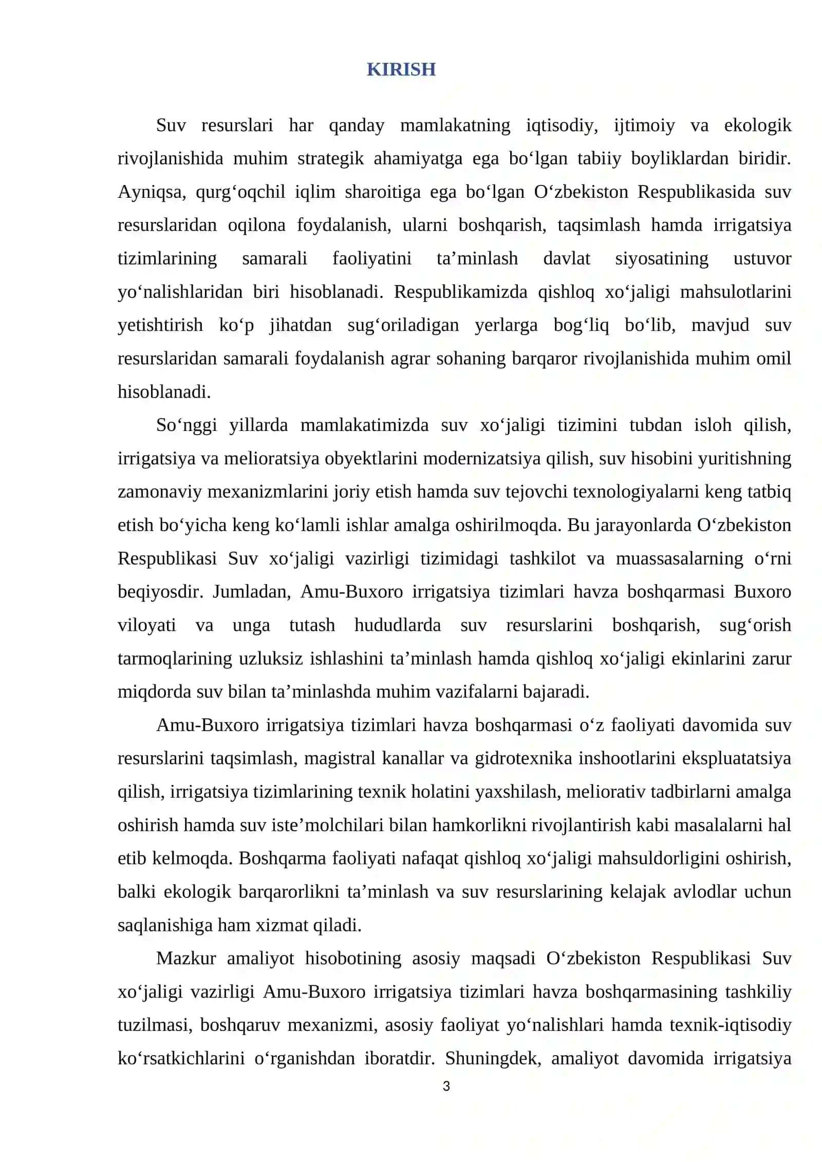 O'zbekiston Respublikasi suv xo'jaligi vazirligi amu-buxoro irrigatsiya tizimlari havza boshqarmasi 3