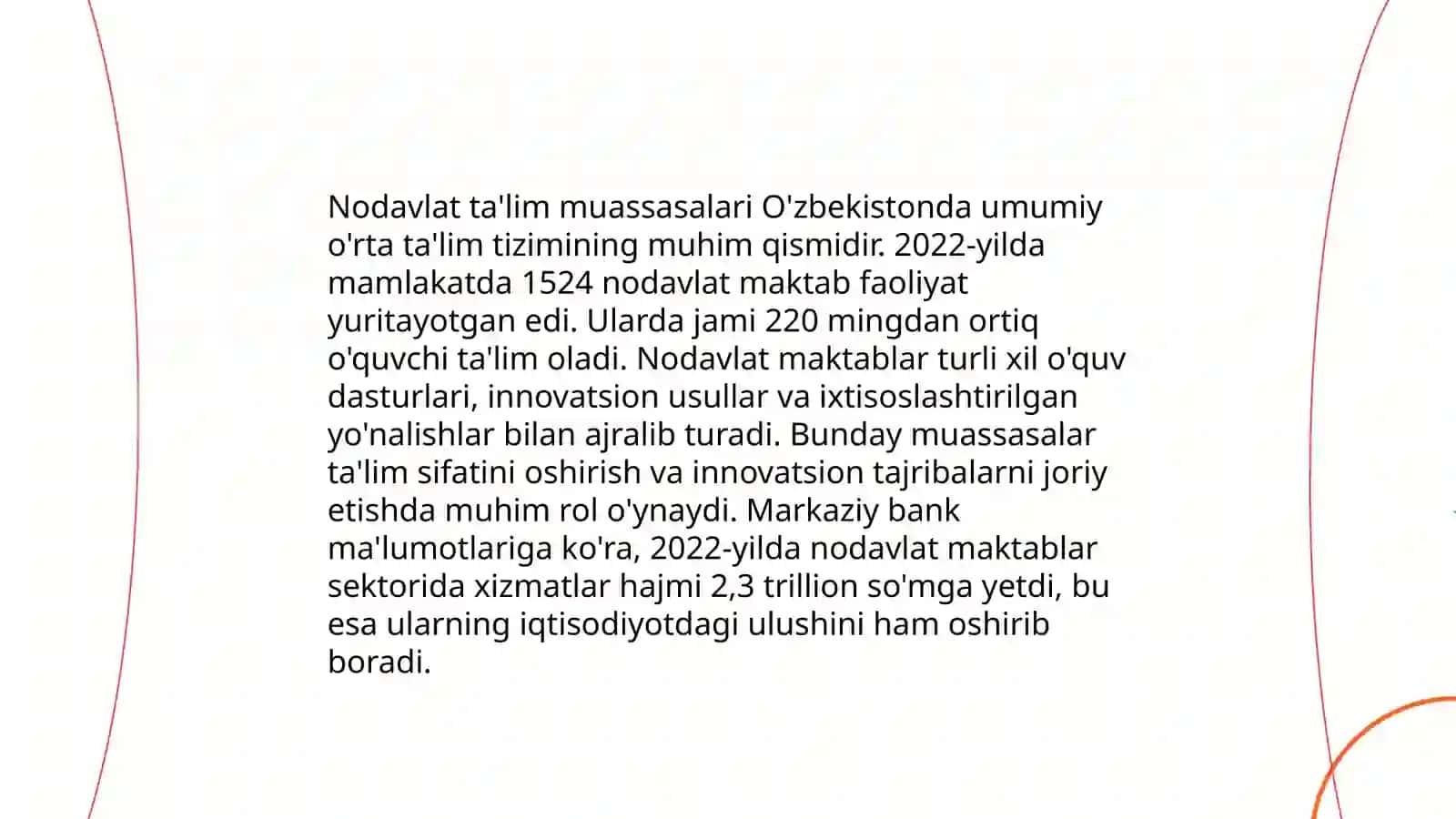 O’zbekiston Respublikasi nodavlat ta’lim (umumiy o’rta ta’lim misoldia) muassasalarning ta’lim sohasida tutgan o’rni Soipov Muhammaddiyor 3