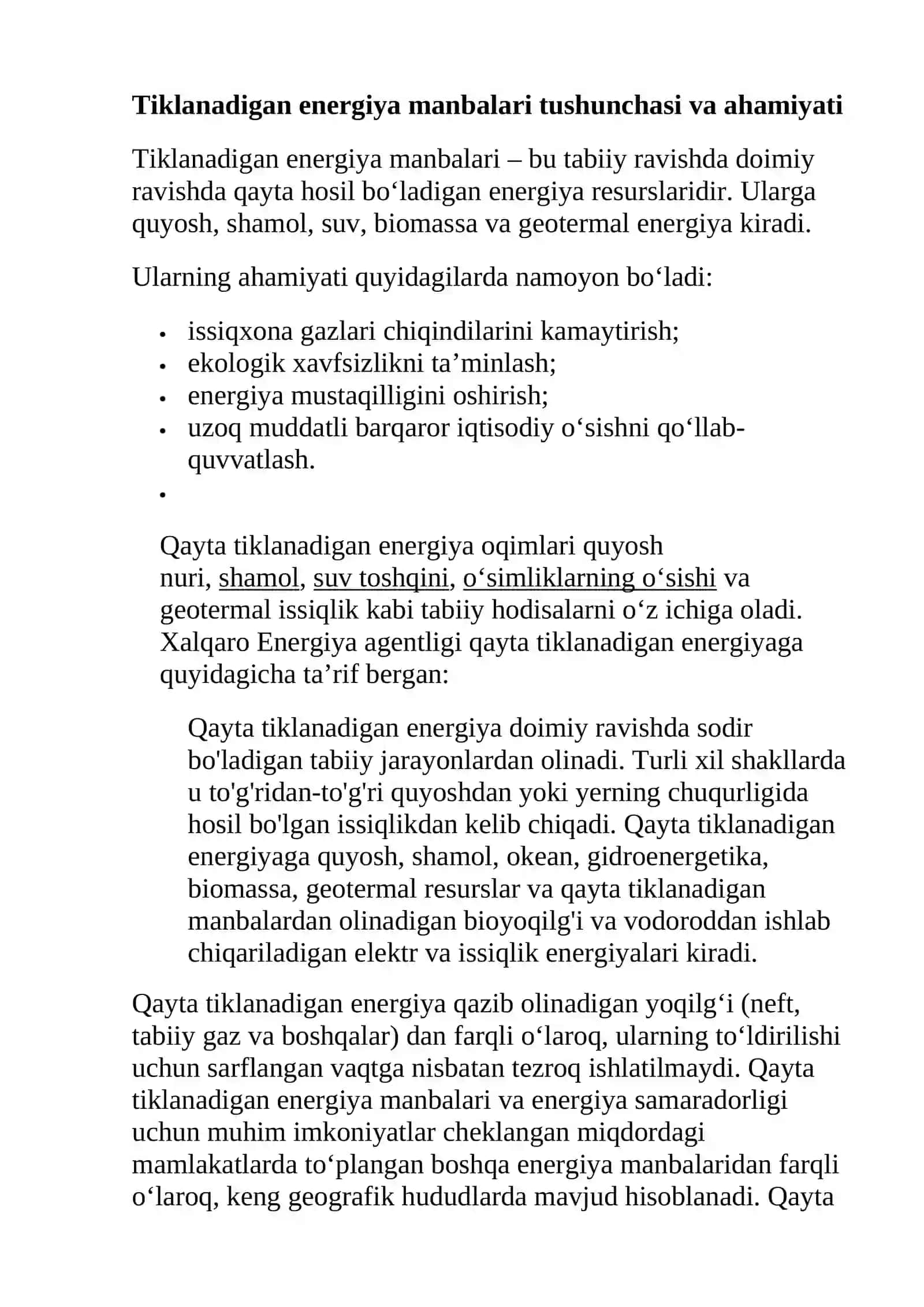 Tiklanadigan energiya manbalarini o’zlashtirish istiqbollari 3