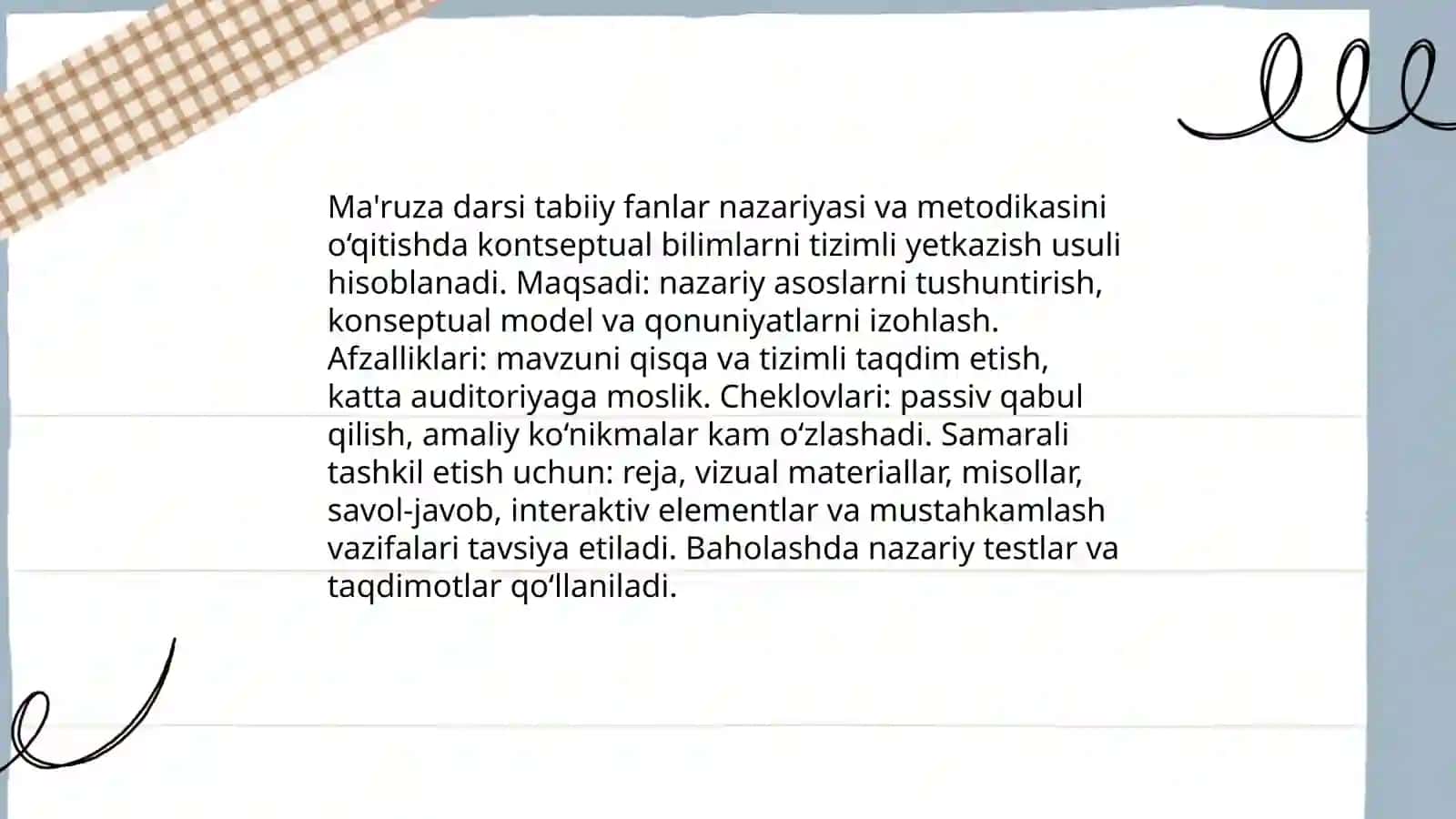 Ma'ruza darsi Tabiiy fanlar nazariyasi va metodikasini o‘qitishda 3