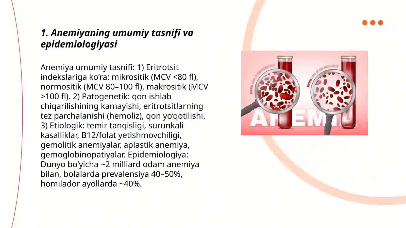 Qon yaratuvchi va limfoid sistеma kasalligi anemiya va uni o’rganish 3