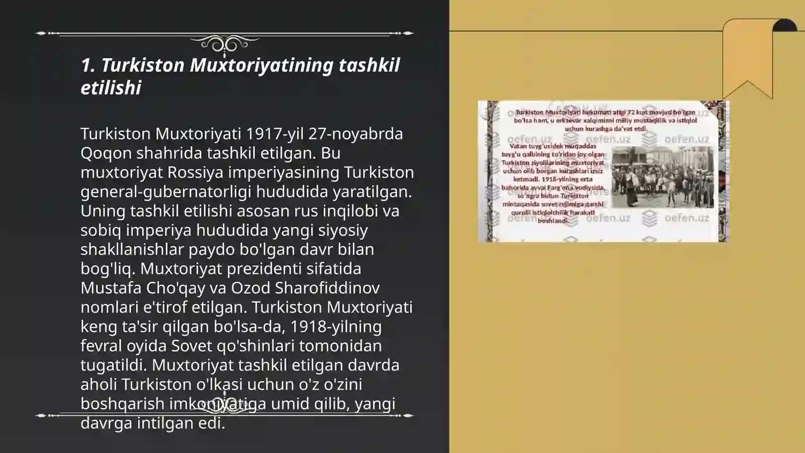 Turkiston muxtoriyati.Farg'ona vodiysida Sovet hokimiyatiga qarshi qurolli harakatning boshlanishi 3