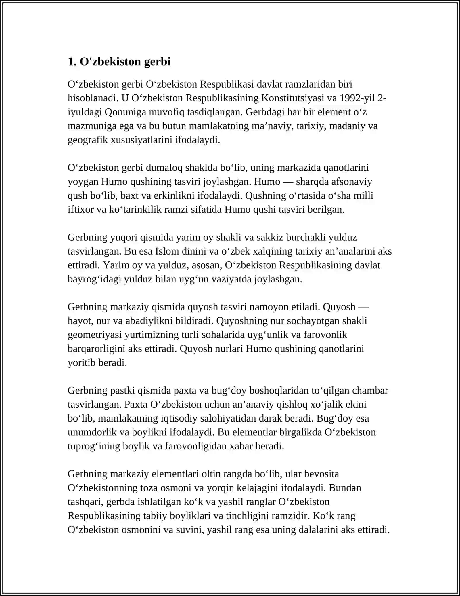 MUSTAQIL ISH Mavzu: OʻZBEKISTON DAVLAT RAMZLARI 3