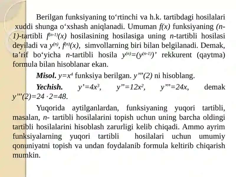 Yuqori tartibli hosilalar, funksiyaning differensiali 3