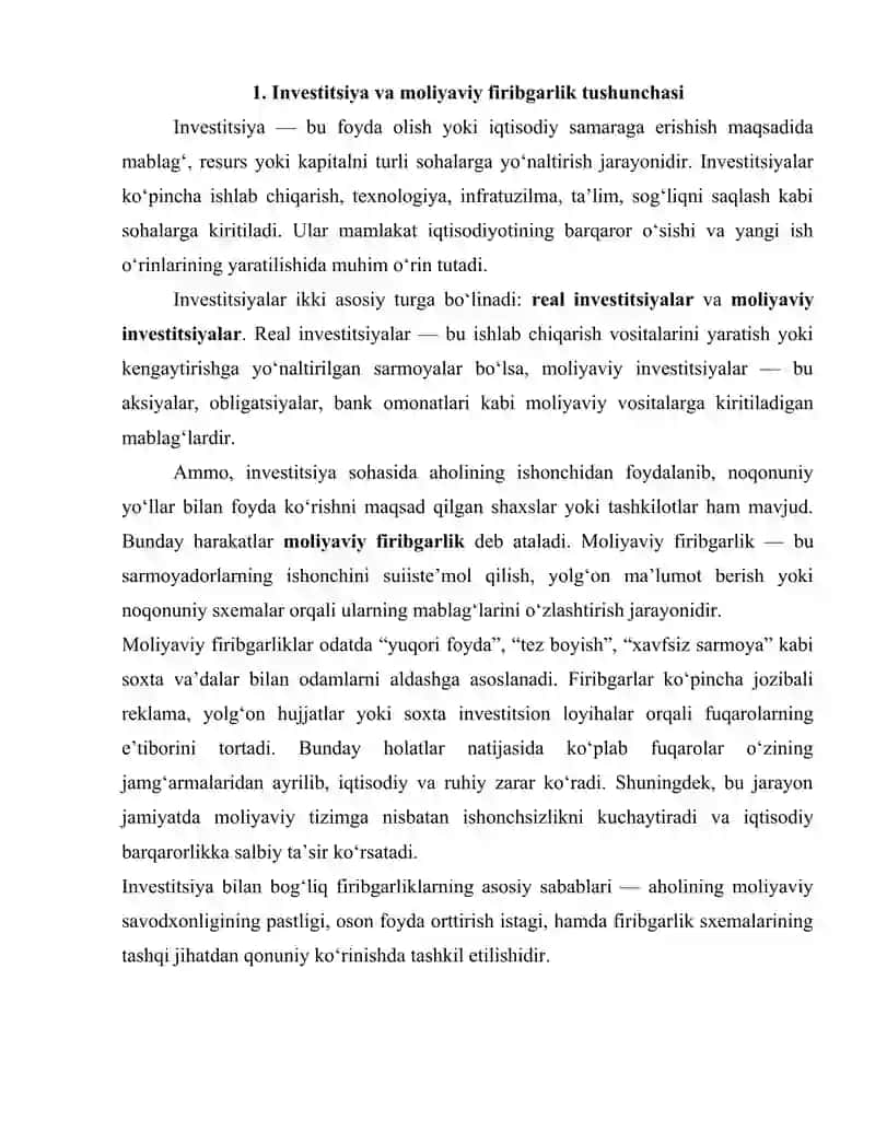 Investitsiyalar bilan boʼladigan firibgarliklar. Moliyaviy piramida va uning belgilari 3