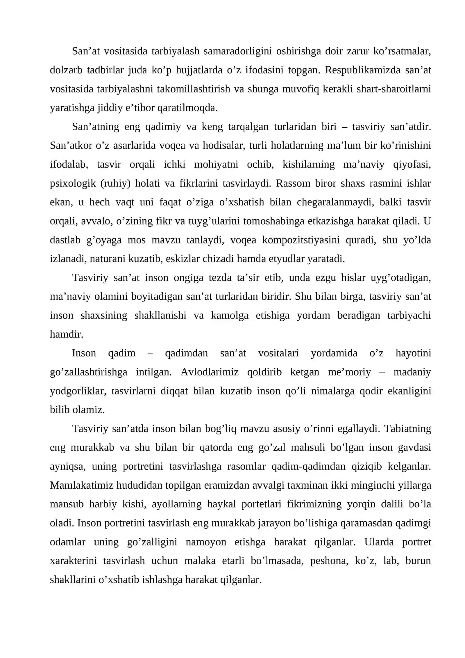 Ixtisoslashgan maktablarning qalamtasvir mashg’ulotlarida bosqichli portret ishlash metodikasi ” ("O`tirgan qiz" portreti misolida) Diplom ishi 3