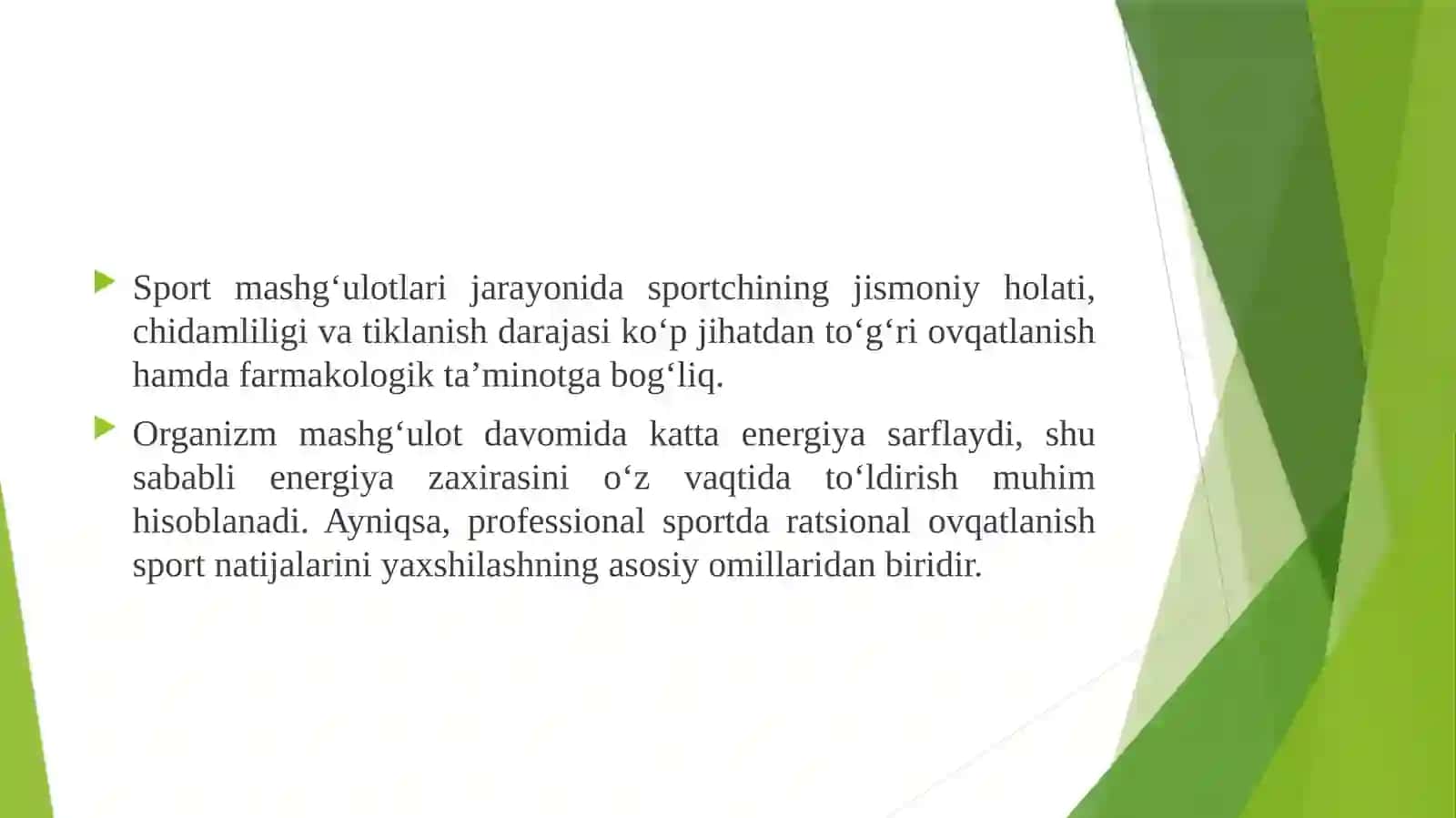 Mashg'ulotlar vaqtida ovqatlanish va farmakologik ta'minot 3