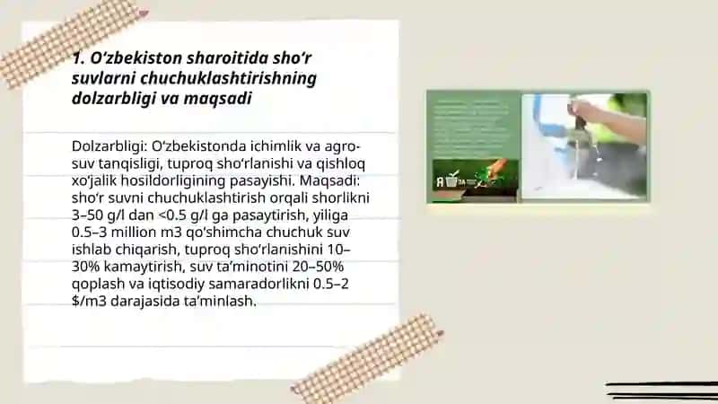 Oʻzbekiston sharoitida shoʻr suvlarni chuchuklashtirish gʻoyasini yaratish 3
