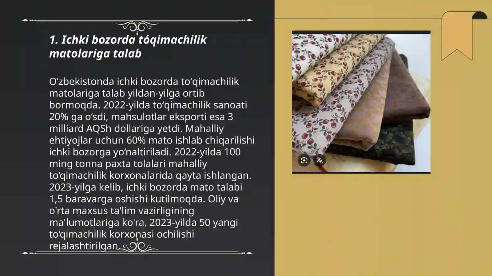 Ichki va tashqi bozorning tóqimachilik matolariga talabi 3