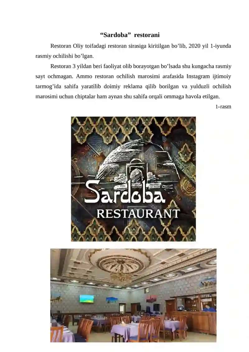 Restoran biznesi asoslari - Sardoba restorani 3