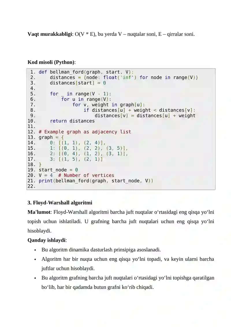 Dijkstra algoritmi, Graflarda eng qisqa yo‘lni aniqlash algoritmlari 3