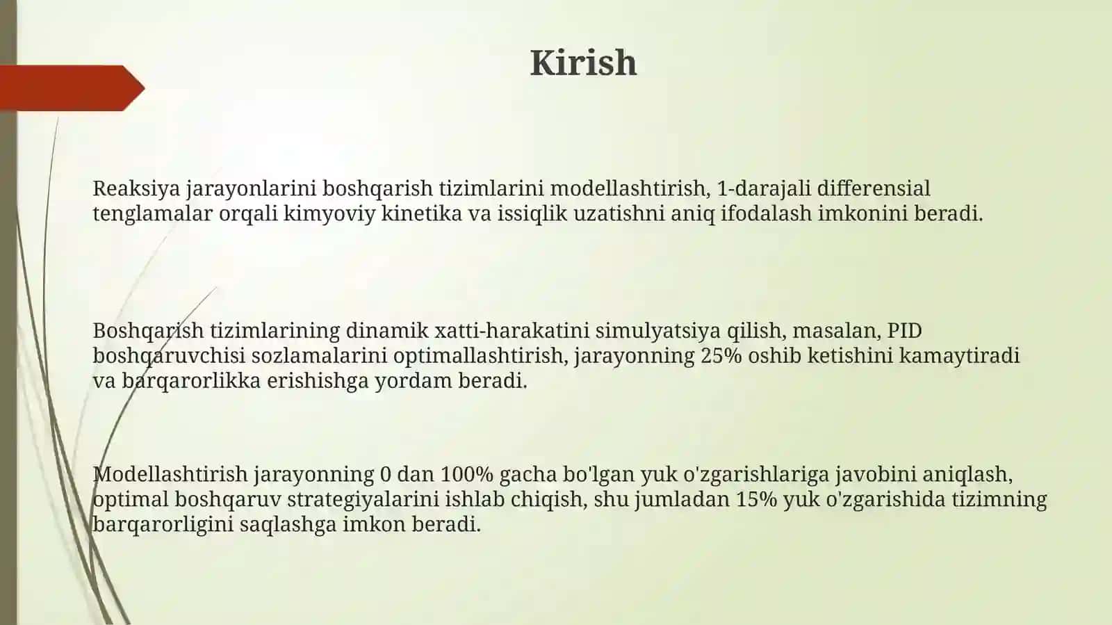 Reaksion jarayonlarni boshqarish tizimlarini modellashtirish 3