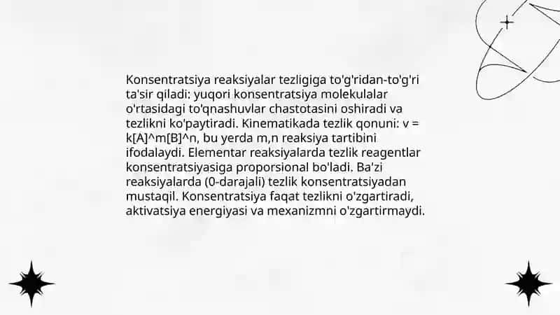 Konsentratsiyaning kimyoviy jarayon tezligiga ta'siri 3