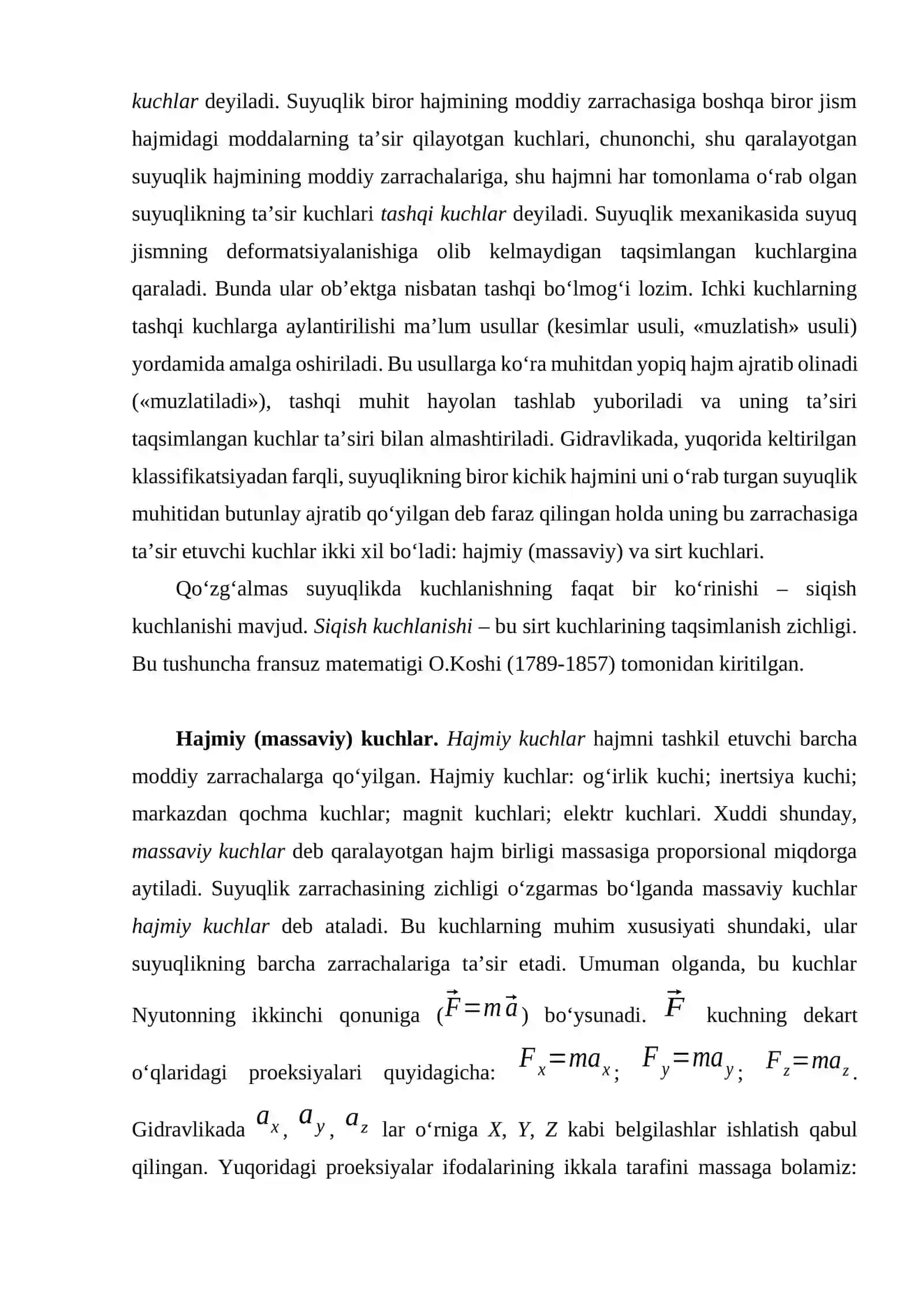 Kuchlar klassifikatsiyasi. Kuchlanish tenzori 3