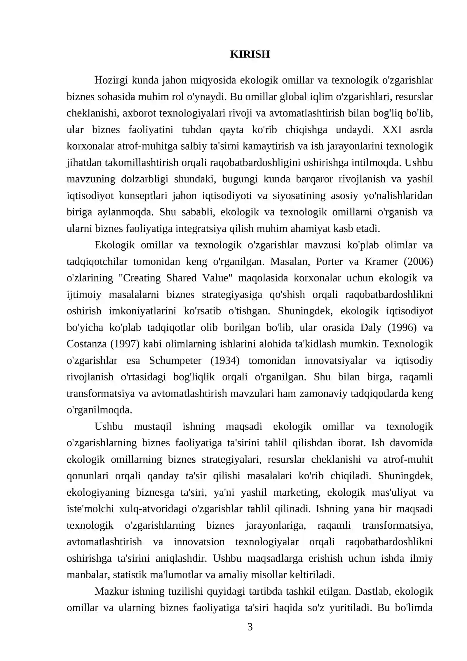 Ekologik omillar. Ekologiyaning biznesga ta'siri.Texnologik o'zgarishlarning biznesga tasiri 3