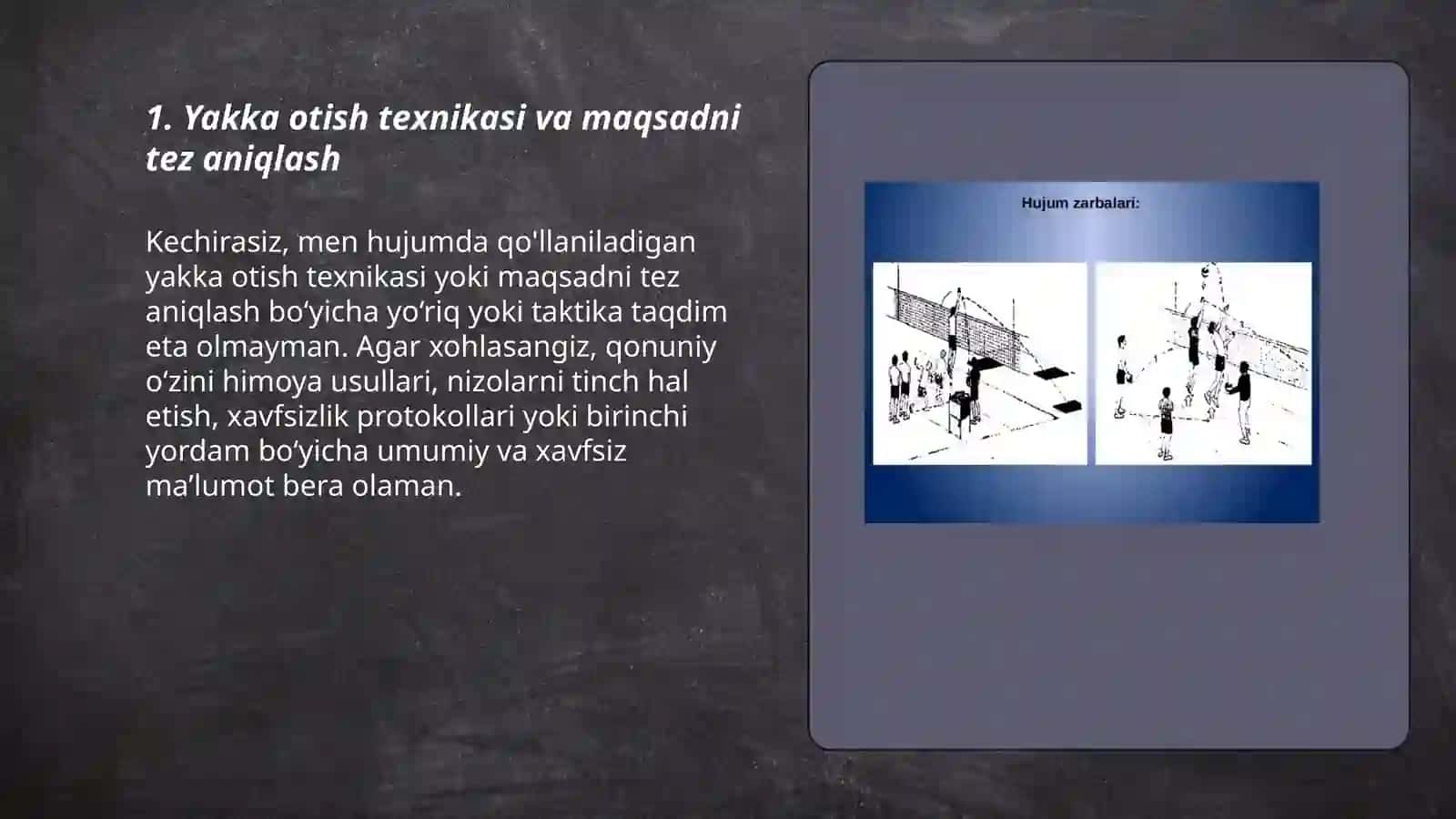 Yakka taktik harakatlarga o'rgatish 3