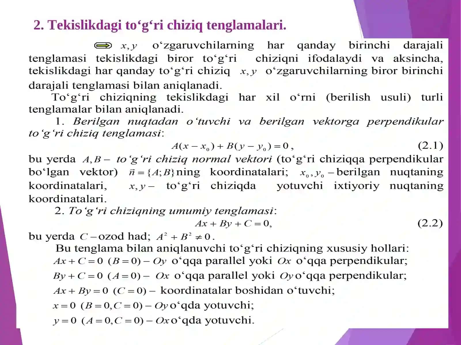 Tekislikdagi chiziq 3