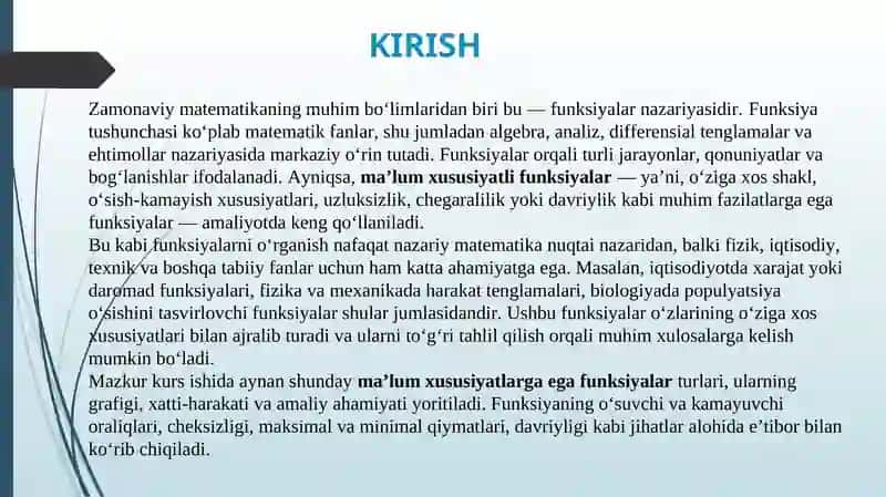 MA’LUM XUSUSIYATLI FUNKSIYALAR 3