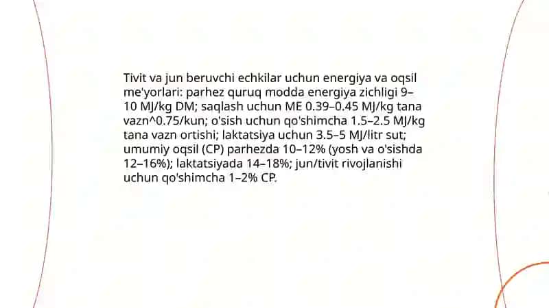 Tivit va jun beruvchi echkilar uchun oziqalantirish me'yorlari va ratsiyonlari 3