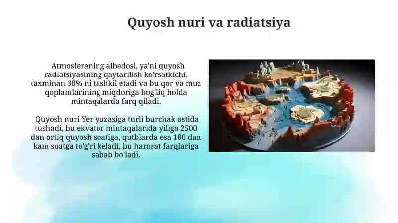 Materiklar iqlimiga taʼsir koʻrsatuvchi omillar 3