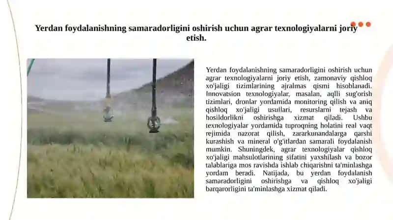 Yerdan foydalanishning samaradorligini oshirish uchun agrar texnologiyalarni joriy etish 3