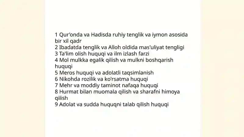 Islomda inson huquqlari: Ayol va erkak 3