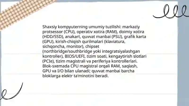 Shaxsiy kompyuterning tuzilishi va arxitekturasi 3