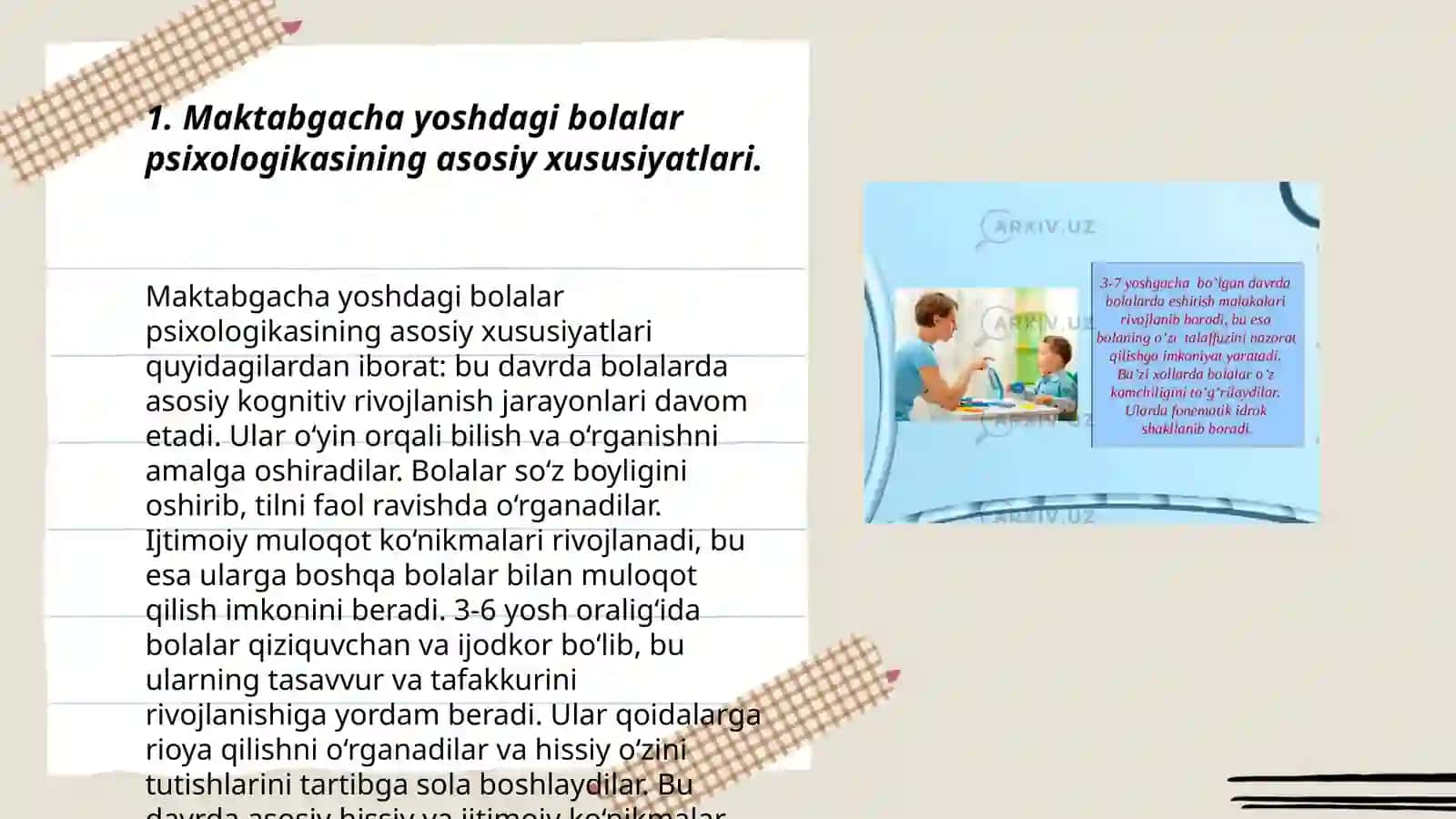 Maktabgacha yoshdagi bolalarning yoshga doir pedagogik va psixologik xususiyatlari va ularning bola sogʻlom rivojlanishidagi ahamiyati 3
