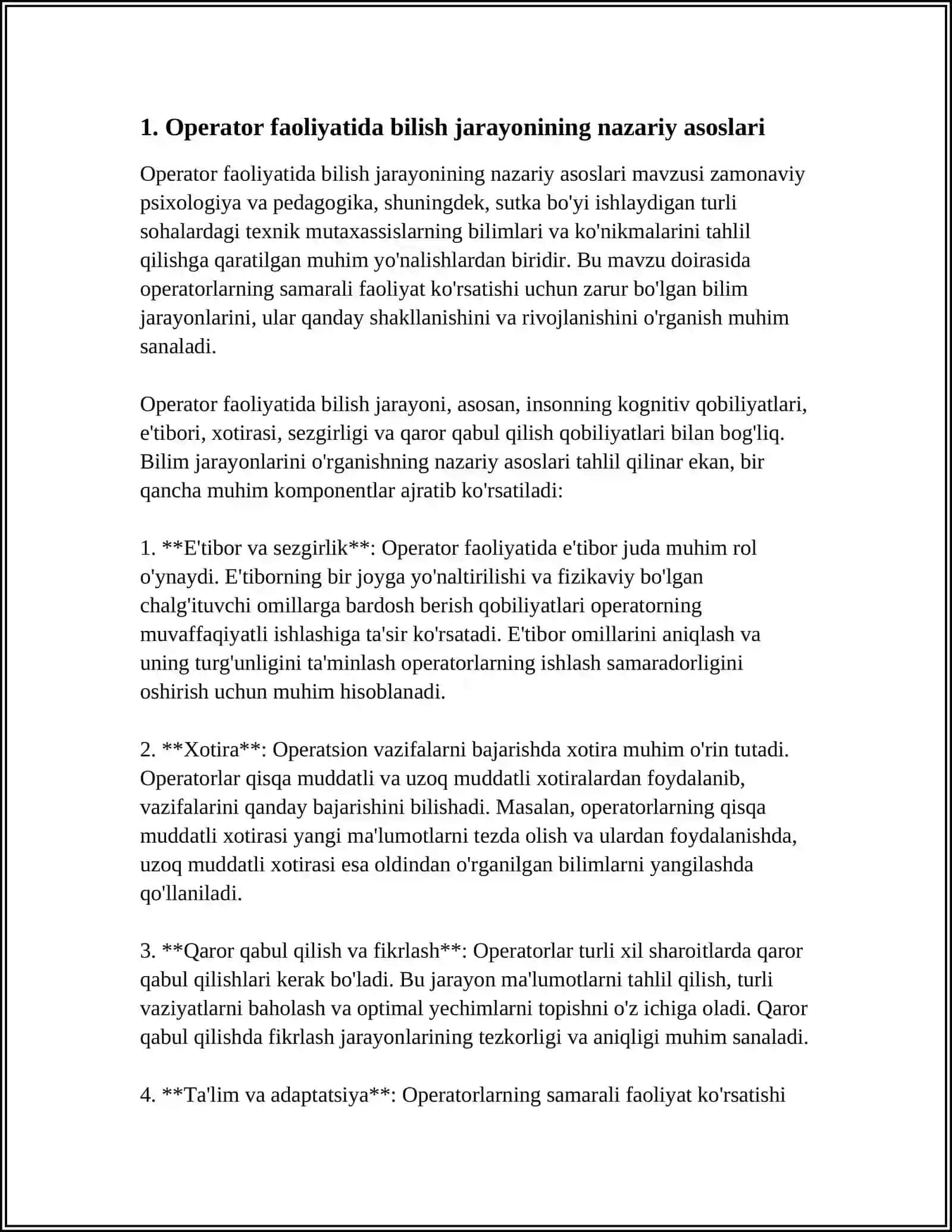 OPERATOR FAOLIYATIDA BILISH JARAYONLARINING O'RNI 3